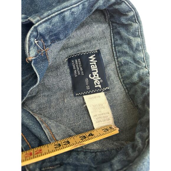 Vintage Wrangler Denim Pearl Snap Western Shirt Mens XL Sawtooth Blue Pockets - Picture 9 of 16